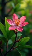 Eucalypt flower on a tree branch with lush greenery surrounding it, foliage, blooming flower, eucalyptus
