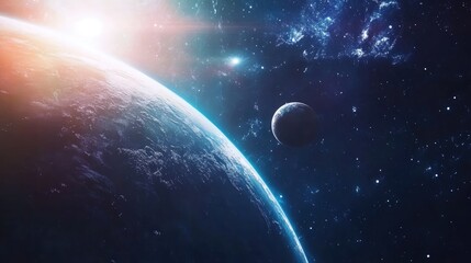 Fototapeta premium Space background with planets. Panoramic view of the planets. 3d illustration