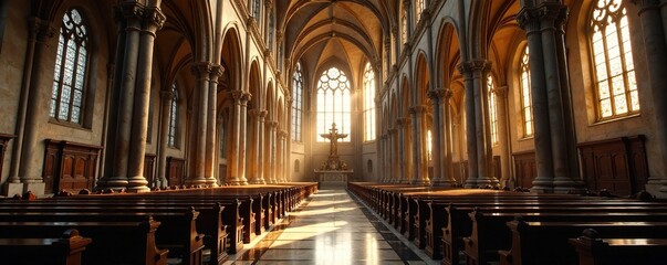 Naklejka premium Grandiose and majestic interior of a Catholic cathedral, majesty, church