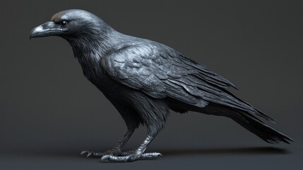 Fototapeta premium Realistic Full Body Image of a Black Raven with Detailed Feathers Perched Against a Dark Background