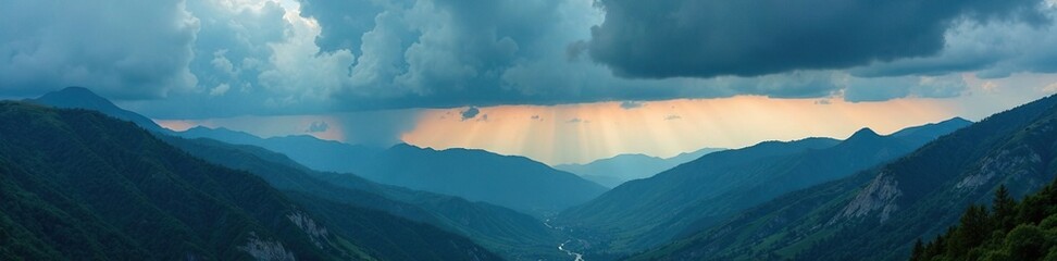 Stormy weather casts a gloomy shadow over mountains, Stormy Weather, Mountain Ranges, Caucasus Region