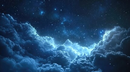 space night sky with clouds and stars, abstract background.