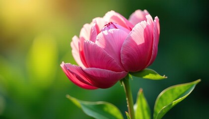 Obraz premium Pink peony stem on the verge of collapse in a sunny environment, flower life cycle, plant decline, botanical photography