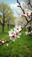 Sesame seed blossoms on a tree in a rustic landscape, landscape, botanical, blossom