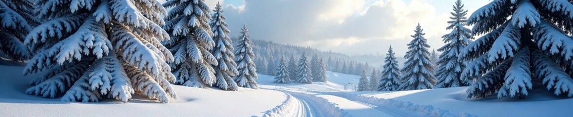 Snowy winter trees in Elstal Olympisches Dorf, snowflakes, winter