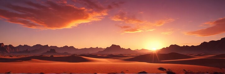 Obraz premium vibrant desert sunset with red and orange hues, sandy dunes, sunset effects