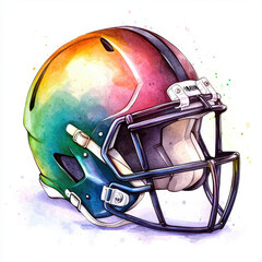 Fototapeta premium Vibrant watercolor football helmet illustration with colorful design, isolated design on white background 