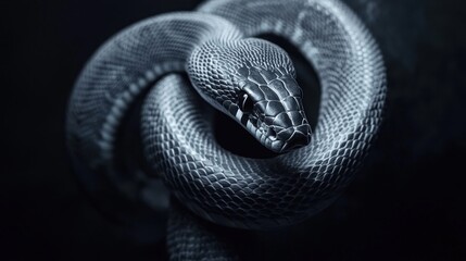 Fototapeta premium Close-Up View of a Beautiful Snake Twisted in an Intriguing Pose Showcasing Its Scaly Texture and Captivating Patterns