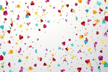 Colorful confetti explosion on a white background, lively, celebration, party
