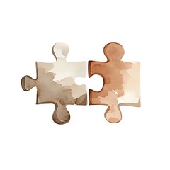 Fototapeta premium Watercolor illustration of two connected puzzle pieces, representing teamwork, collaboration, and problem-solving.
