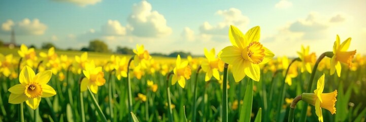 Obraz premium Field of daffodils swaying gently in the breeze, flowers, daffodil field, serene scene