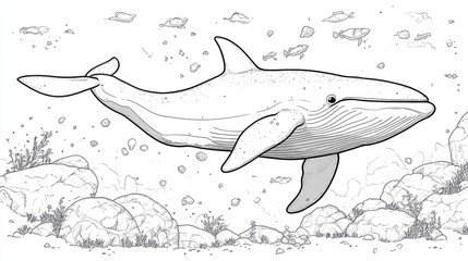 Fototapeta premium Whimsical Whale Leaping Over Rocks - Children's Coloring Book Page