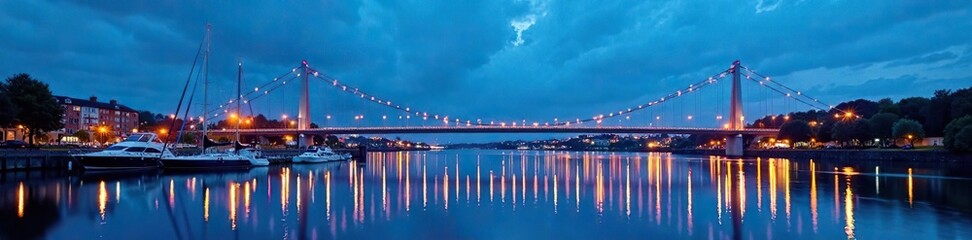 Fototapeta premium Sail Bridge and marina at blue hour with gentle ripples, bridge, river