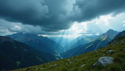 Stormy weather casts a gloomy shadow over mountains, Landscape Photography, Mountain Ranges