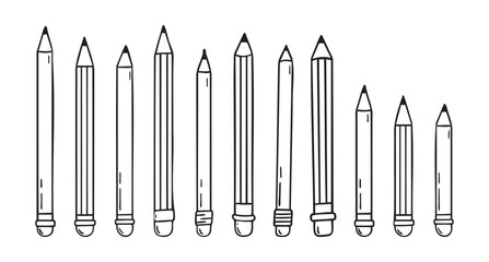 Pencil with eraser hand drawn doodle line scandinavian minimalism icon set. Pencil single element for school, teaching, drawing