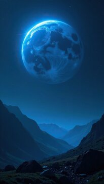 a mysterious blue planet shrouded in shadow and darkness, unnerving, haunting, spectral