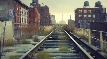 Fototapeta premium Urban Landscape with Elevated Rails in New York City
