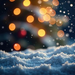 Naklejka premium Sparkling snowflakes and glittering lights on a winter night, golden background, festive scene, festive atmosphere