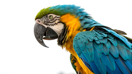 Obraz premium Colorful macaw parrot with vibrant feathers isolated on transparent background, ideal for tropical and exotic design projects