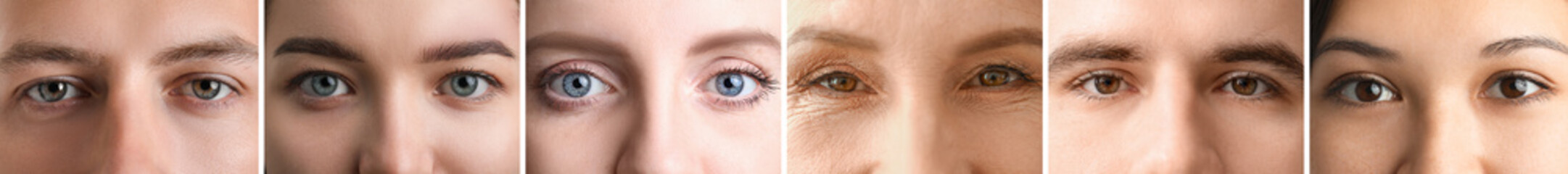 Collage of many human eyes, closeup