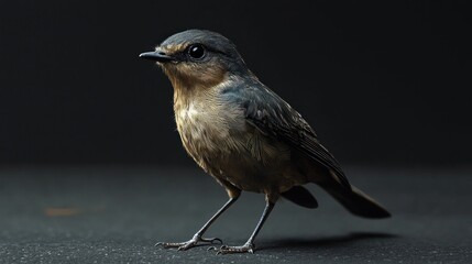 Detailed portrait of a flycatcher perched elegantly against a dark background, showcasing its unique features and colors