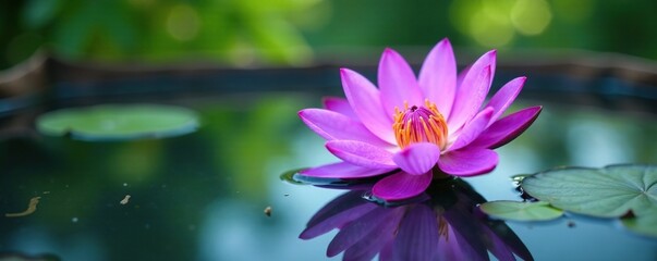 Delicate purple flower submerged in clear water, bloom, garden