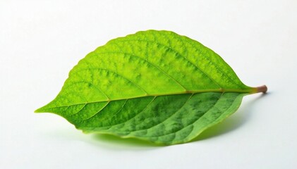 Obraz premium Delicate plum leaf with intricate venation on white background, plum leaf, nature