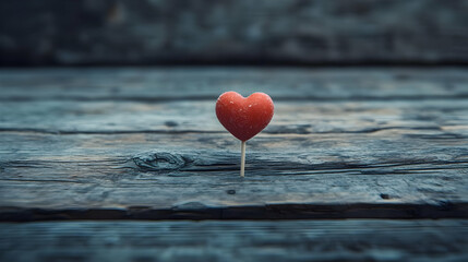 Fototapeta premium Red Heart on Rustic Wood: A Still Life Illustration