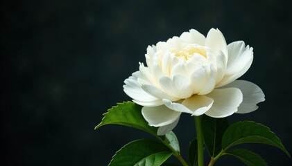 Large white peony blooms in a loose floral arrangement on dark, bouquet, white, background