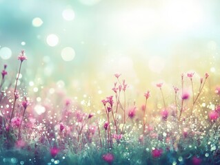 Fototapeta premium Enchanting Dew-Kissed Meadow: A Dreamlike Springtime Floral Scene