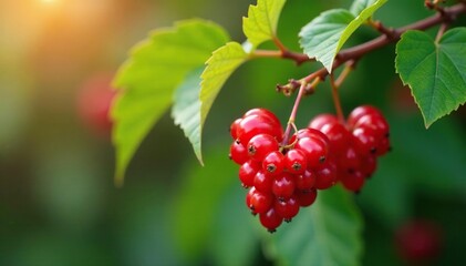 A red currant bush with heart-shaped clusters of berries hanging from its branches, fruit, botanical, heart shaped