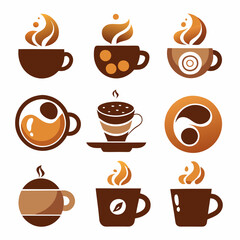 Elegant Coffee Cup Set with Steam and Bubbles in Minimalist Style