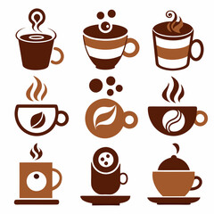 Elegant Coffee Cup Set with Steam and Bubbles in Minimalist Style