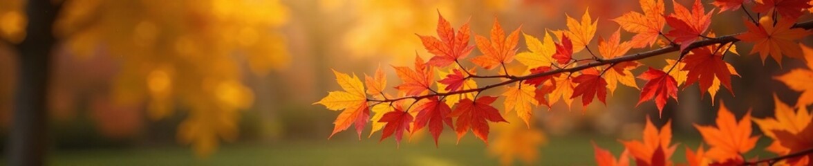 A majestic maple tree with leaves and vibrant orange flowers blooming in the branches, branch, fall foliage