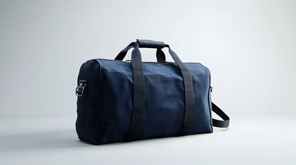 neatly packed and well packaged weekend bag made from dark blue Cordura fabric, on a solid white background.
