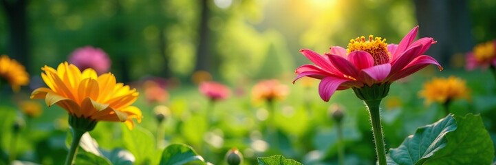 Eine Gruppe von Blumen, darunter eine Bananenstr?ucher in einem waldigen Garten, garten, pflanze, wald