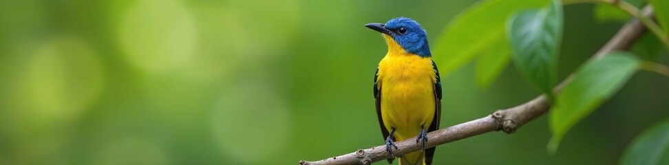 Obraz premium Portrait of a blue faced honeyeater on a branch, bird species, feathers, plumage