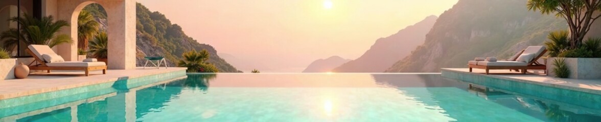 Fototapeta premium Gentle turquoise and peach hues create a soothing atmosphere in a peaceful pool, peaceful, atmosphere