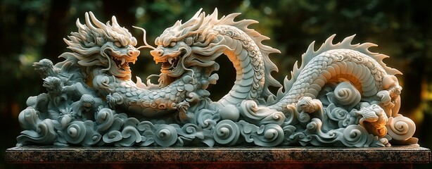 Fototapeta premium Majestic Sculpture of Dragon-Like Serpent