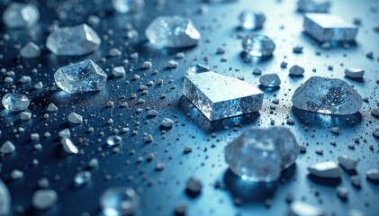 Icy mineral deposits scattered across a metallic surface, Shimmering Effect, Metal Background