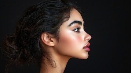 Fototapeta premium Close-Up Side Profile of a Young Woman Posing Elegantly