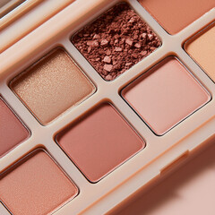 Fototapeta premium A stylish eyeshadow palette featuring colorful shades in mocha mousse tones. The elegant and trendy design captures the essence of modern beauty, offering versatile options for a chic and glamorous lo
