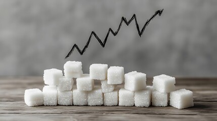 Ascending Price Chart Rising from Sugar Cubes with Bold Ink Strokes on Plain Gray Background