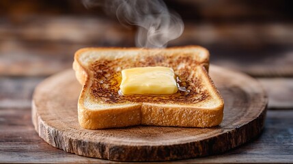 Freshly Toasted Slice with Melting Butter on Rustic Wooden Table in Cozy Morning