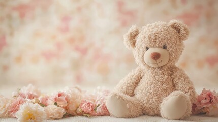 An adorable soft background featuring plush toys and soft colors, creating a warm and inviting atmosphere for baby portraits