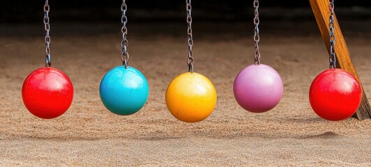 Colorful playground balls swinging in motion kids play area photography outdoor close-up fun and joy