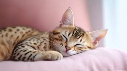 Naklejka premium Serene Feline Slumber in a Minimalist Pastel Realm
