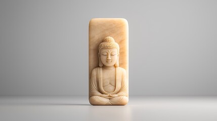 A rectangular jade amulet carved with intricate precision, featuring the head of Buddha, glowing...