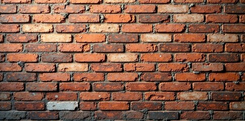 Obraz premium Weathered brick wall with a mix of old and new bricks, wall, uneven