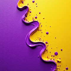 Naklejka premium Wavy paint splatters on a purple and yellow background, texture, abstract art
